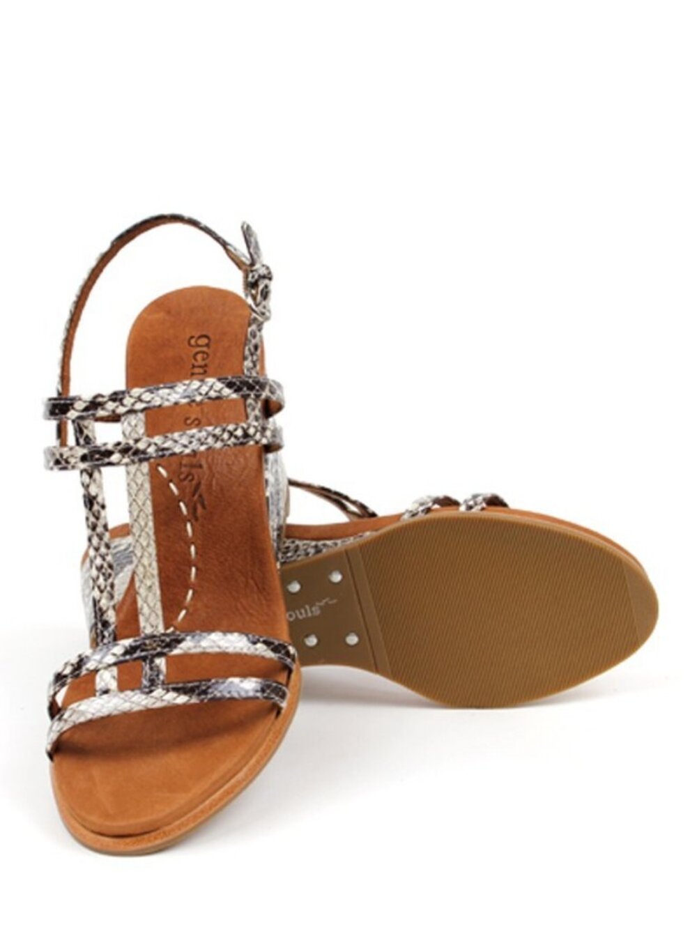 Gentle Souls Gables Black White Snake Leather Slingback Sandal